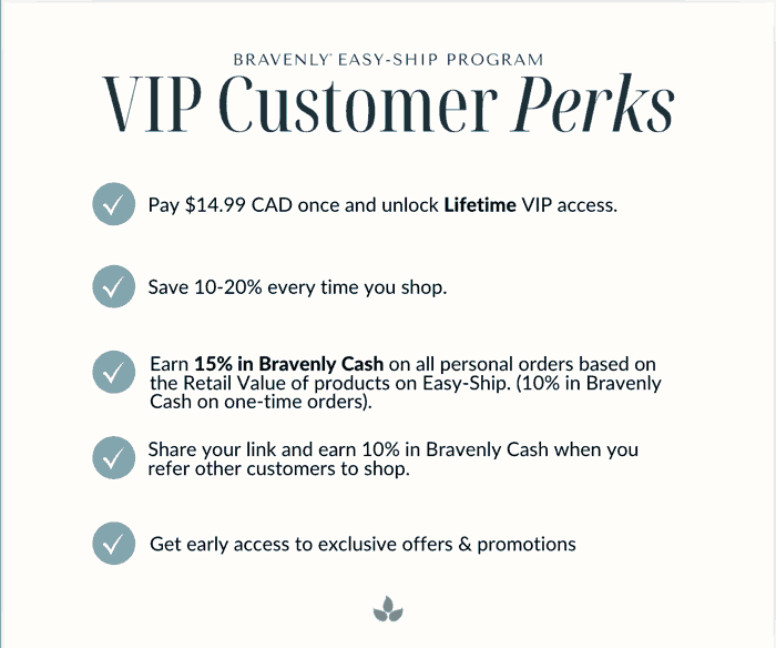 Bravenly Easy-Ship Program – VIP Customer Perks banner (CAD pricing)